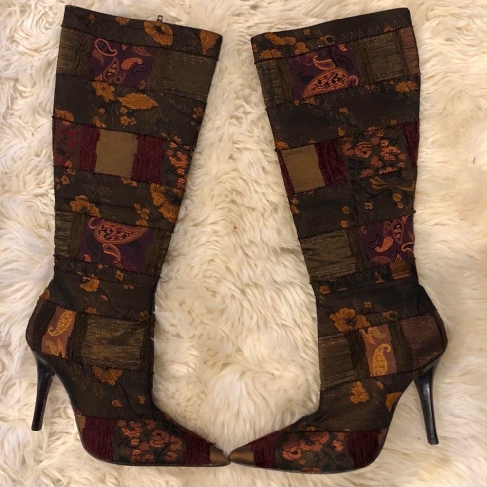 Elegant Multicolor Patchwork Heeled Boots